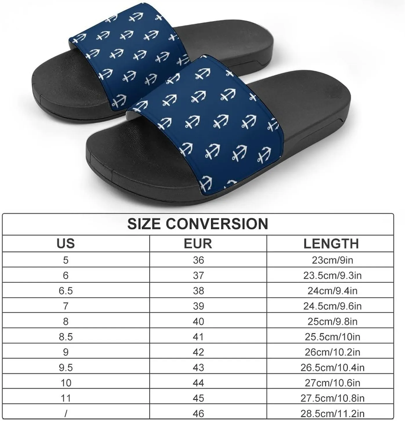 Navy Anchor House Sandals Non-Slip Open Toe Slippers for Massage Shower Spa Bath