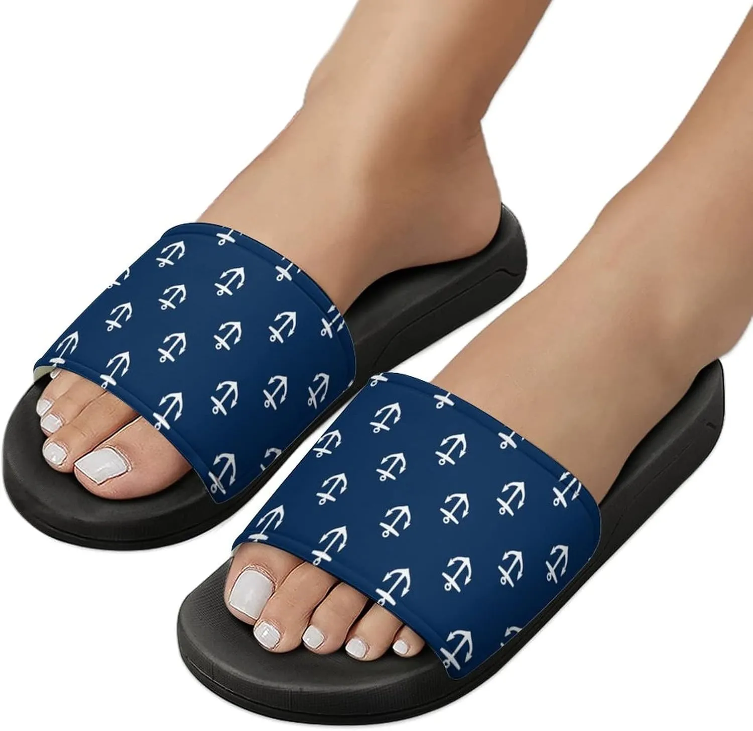 Navy Anchor House Sandals Non-Slip Open Toe Slippers for Massage Shower Spa Bath