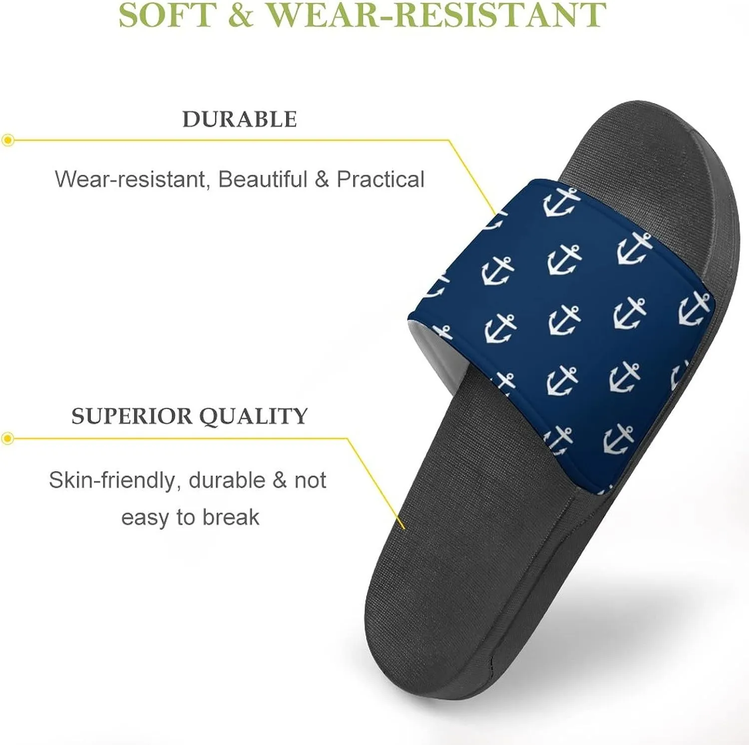 Navy Anchor House Sandals Non-Slip Open Toe Slippers for Massage Shower Spa Bath