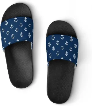 Navy Anchor House Sandals Non-Slip Open Toe Slippers for Massage Shower Spa Bath