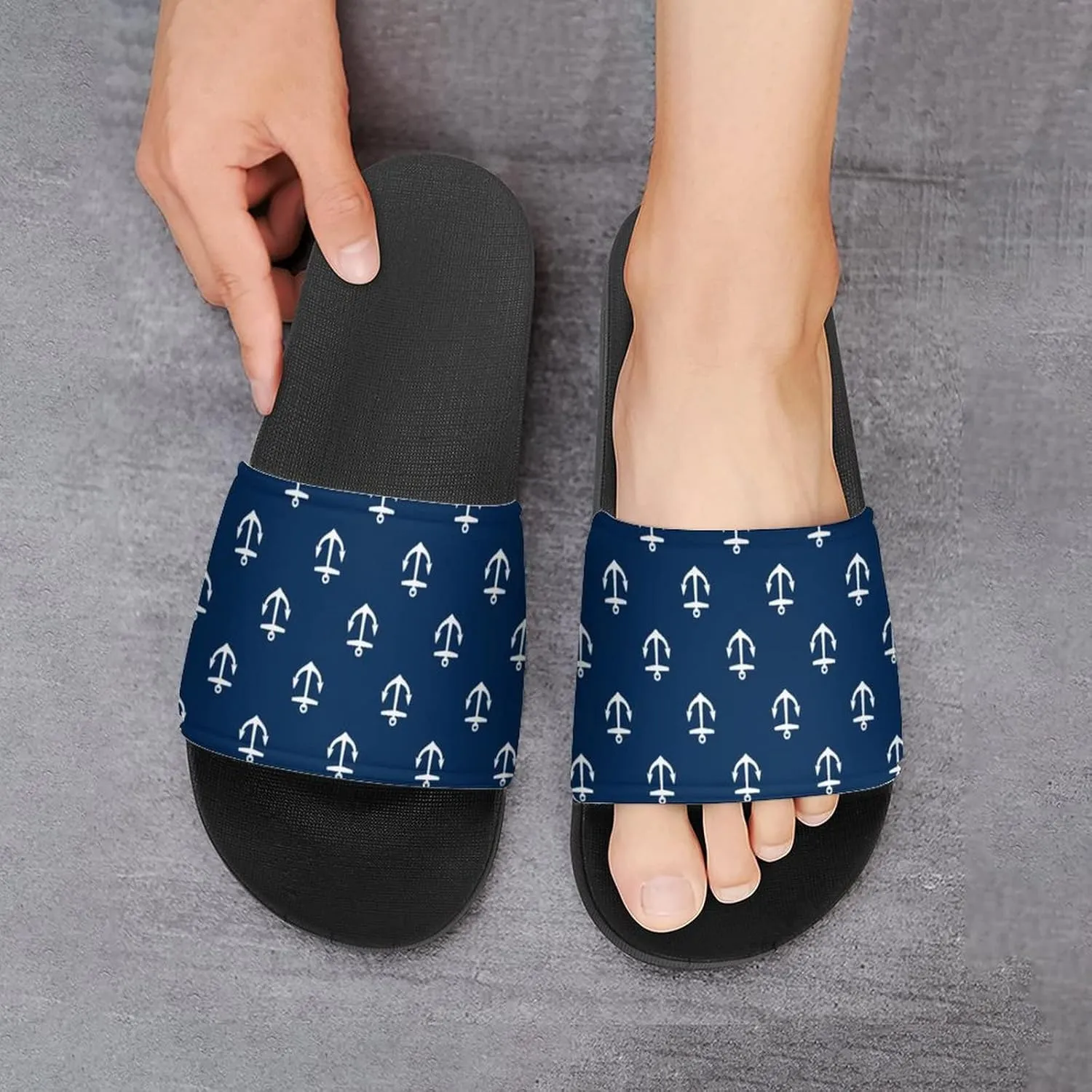 Navy Anchor House Sandals Non-Slip Open Toe Slippers for Massage Shower Spa Bath