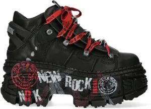 New Rock Boots WALL106-C9 Ladies Metallic Black Leather Platform Gothic Boots 45
