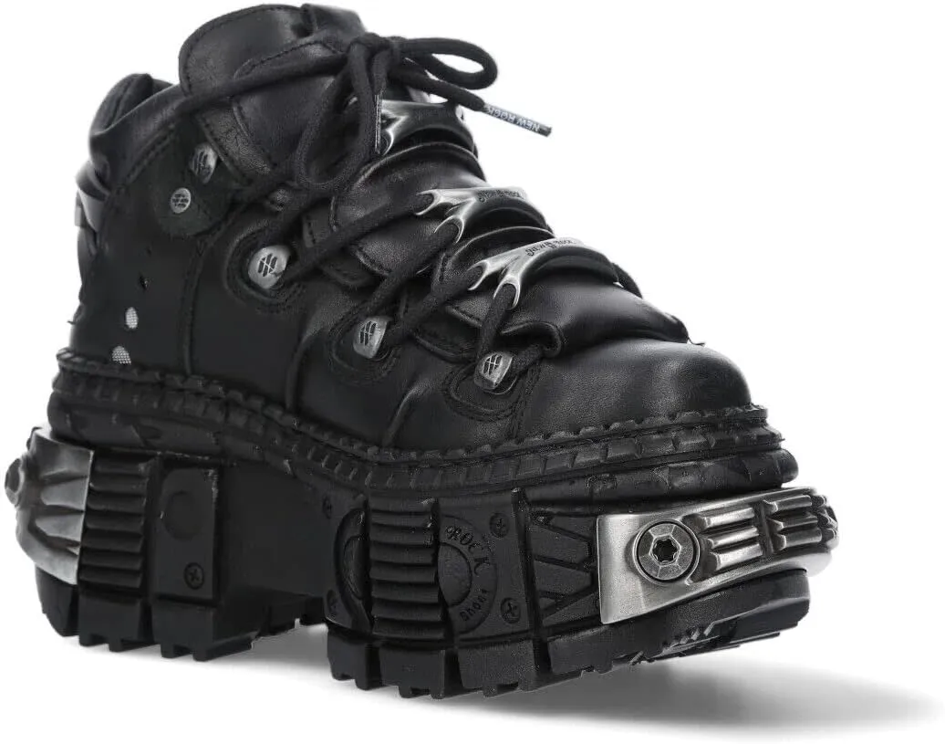 New Rock Boots WALL106-S10 Mens Metallic Black Leather Platform Gothic Boots