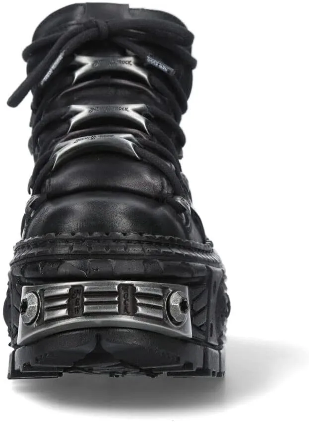 New Rock Boots WALL106-S10 Mens Metallic Black Leather Platform Gothic Boots