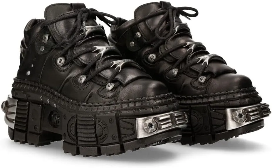 New Rock Boots WALL106-S10 Mens Metallic Black Leather Platform Gothic Boots