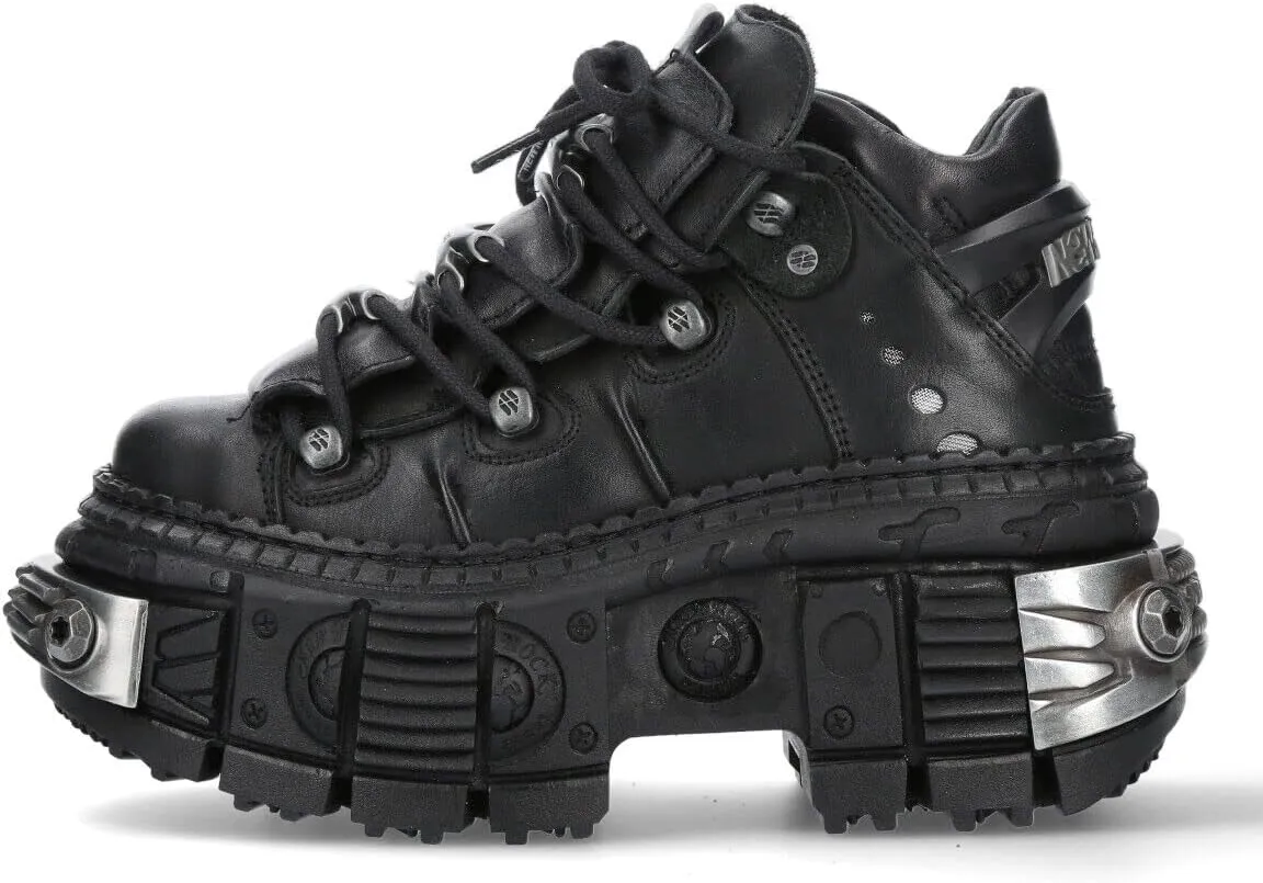 New Rock Boots WALL106-S10 Mens Metallic Black Leather Platform Gothic Boots