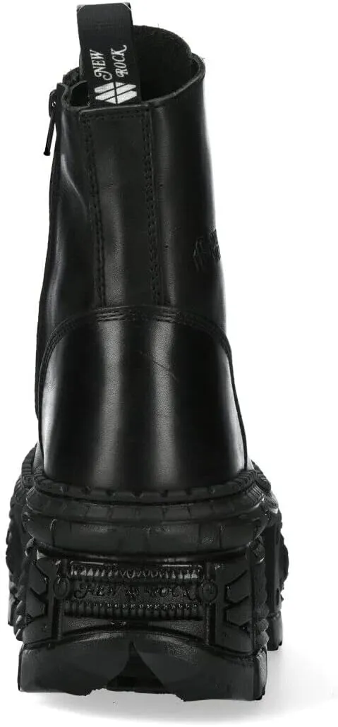 New Rock WALL083C-S5 Mens Black Leather Platform Gothic Boots