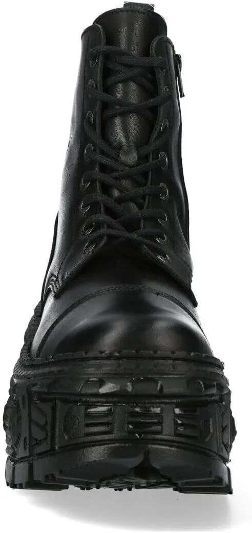 New Rock WALL083C-S5 Mens Black Leather Platform Gothic Boots