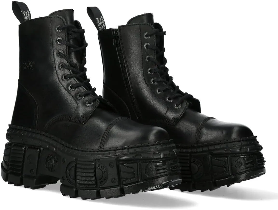 New Rock WALL083C-S5 Mens Black Leather Platform Gothic Boots