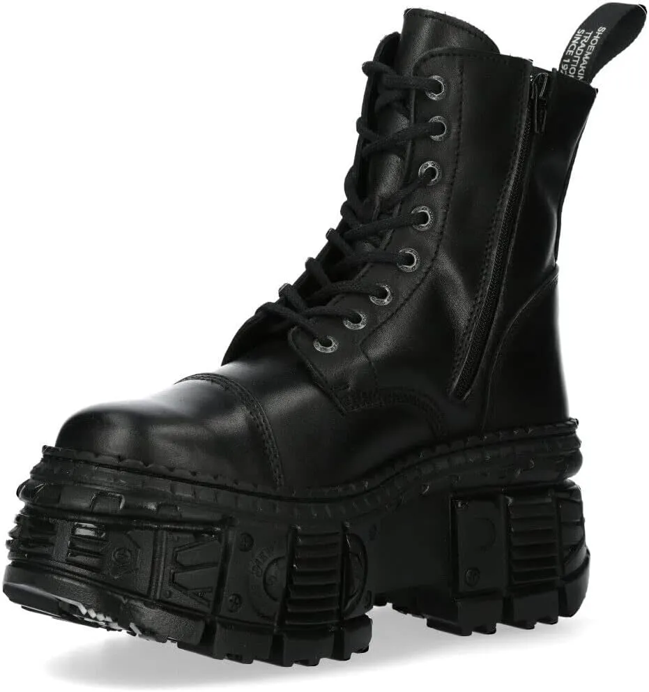 New Rock WALL083C-S5 Mens Black Leather Platform Gothic Boots