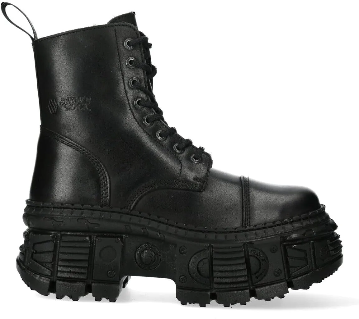 New Rock WALL083C-S5 Mens Black Leather Platform Gothic Boots