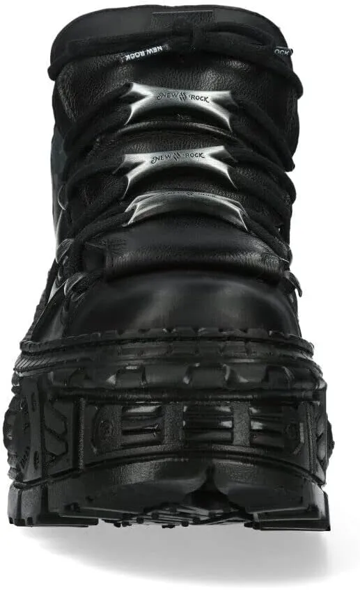 New Rock WALL106-S12 Mens Black Leather Platform Gothic Boots