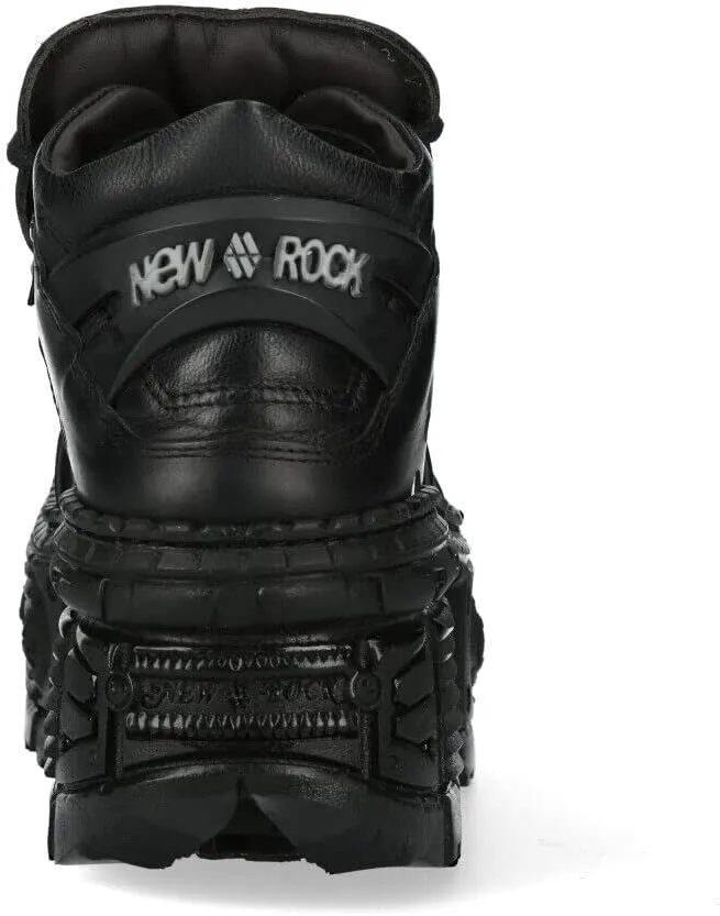 New Rock WALL106-S12 Mens Black Leather Platform Gothic Boots