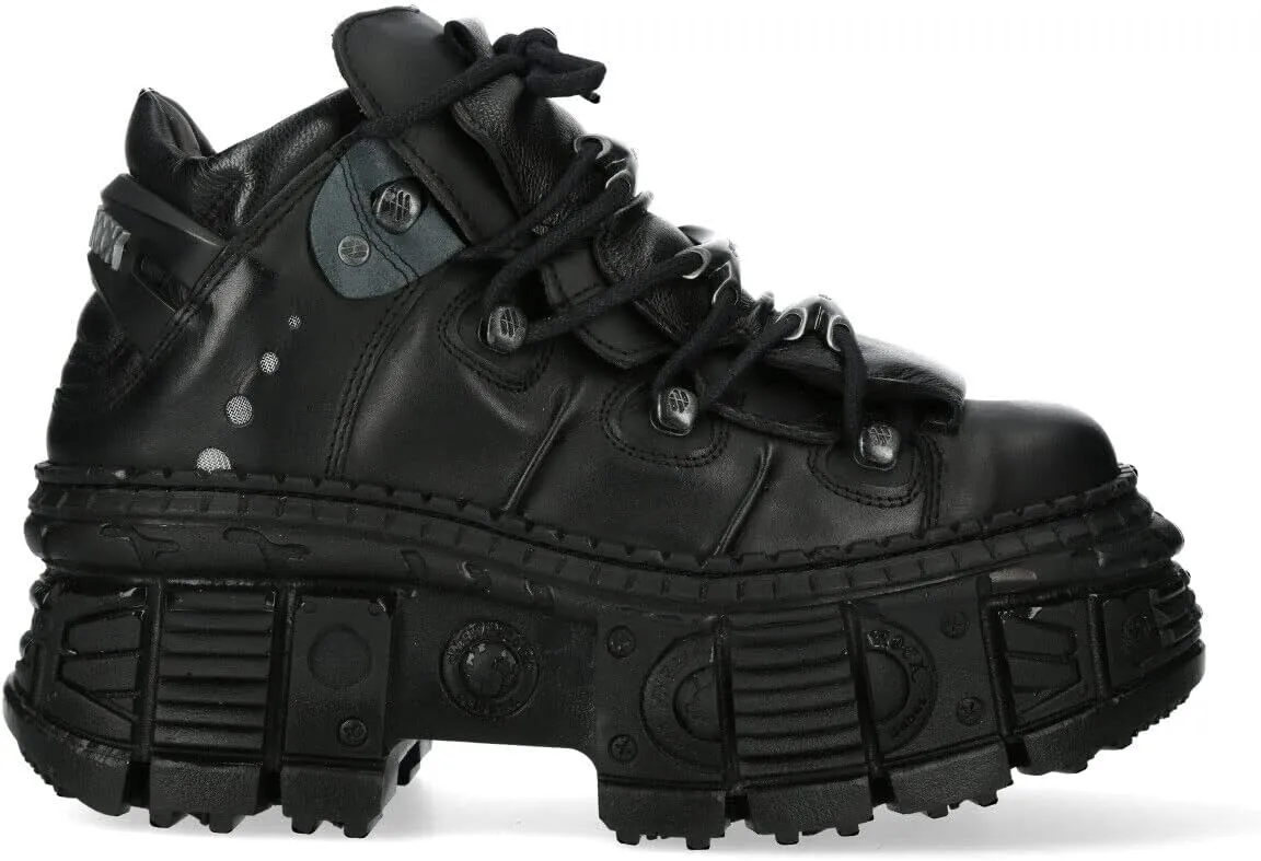 New Rock WALL106-S12 Womens Black Leather Platform Gothic Boots