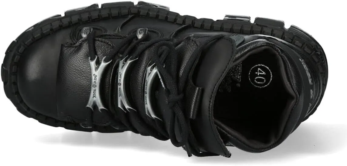New Rock WALL106-S12 Womens Black Leather Platform Gothic Boots