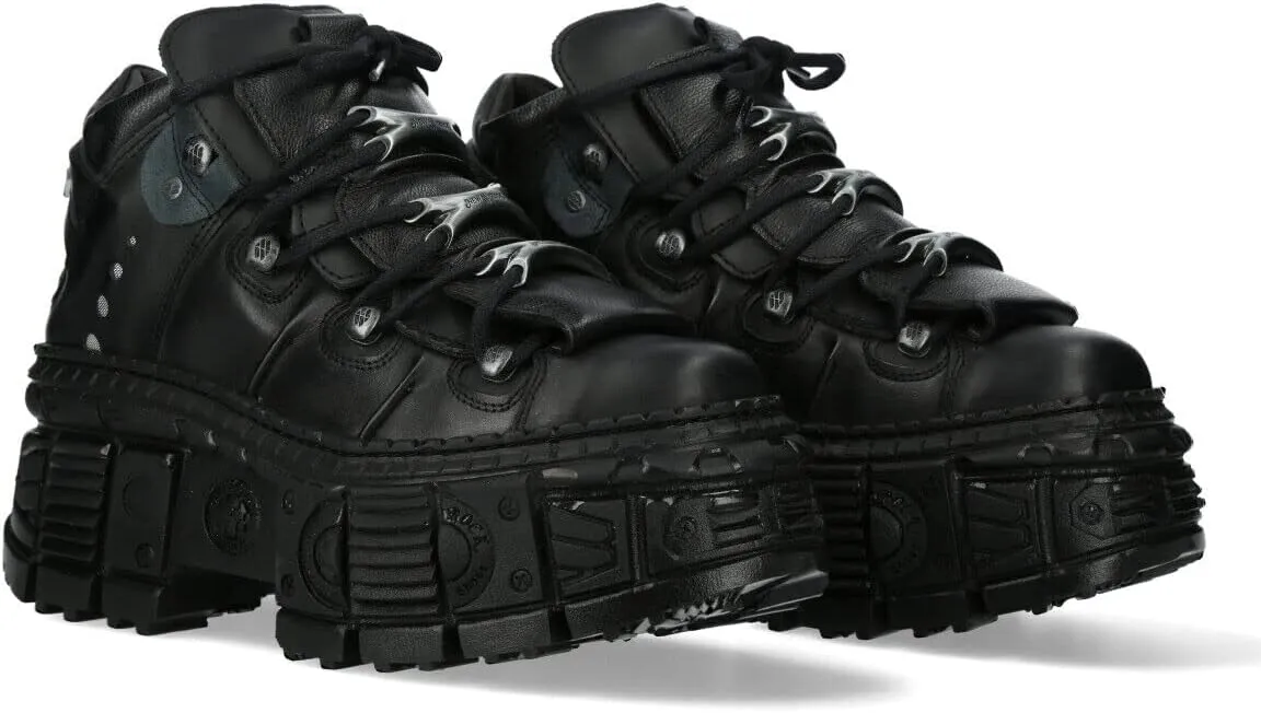 New Rock WALL106-S12 Womens Black Leather Platform Gothic Boots