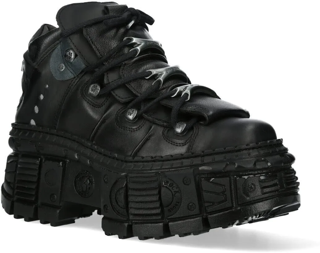 New Rock WALL106-S12 Womens Black Leather Platform Gothic Boots