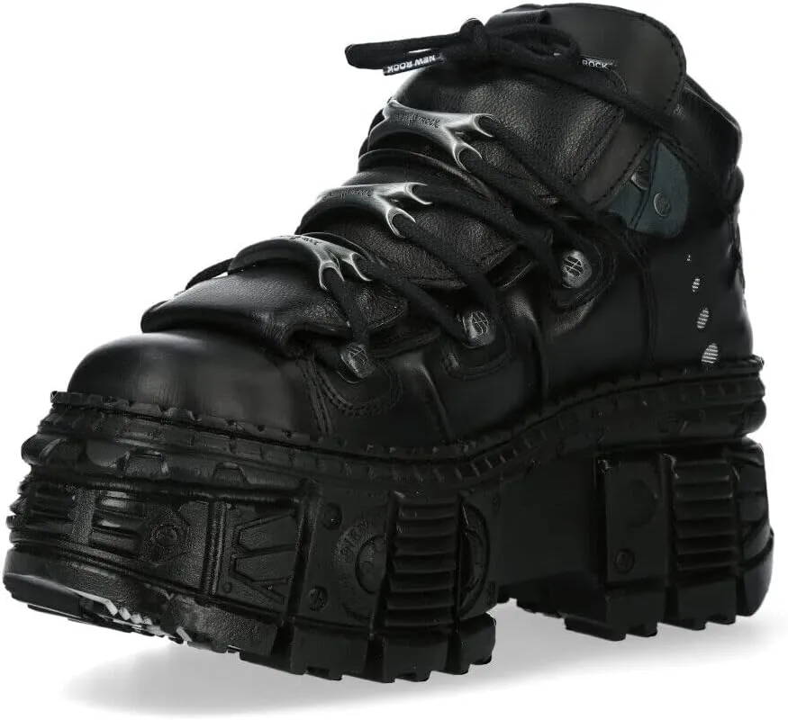 New Rock WALL106-S12 Womens Black Leather Platform Gothic Boots