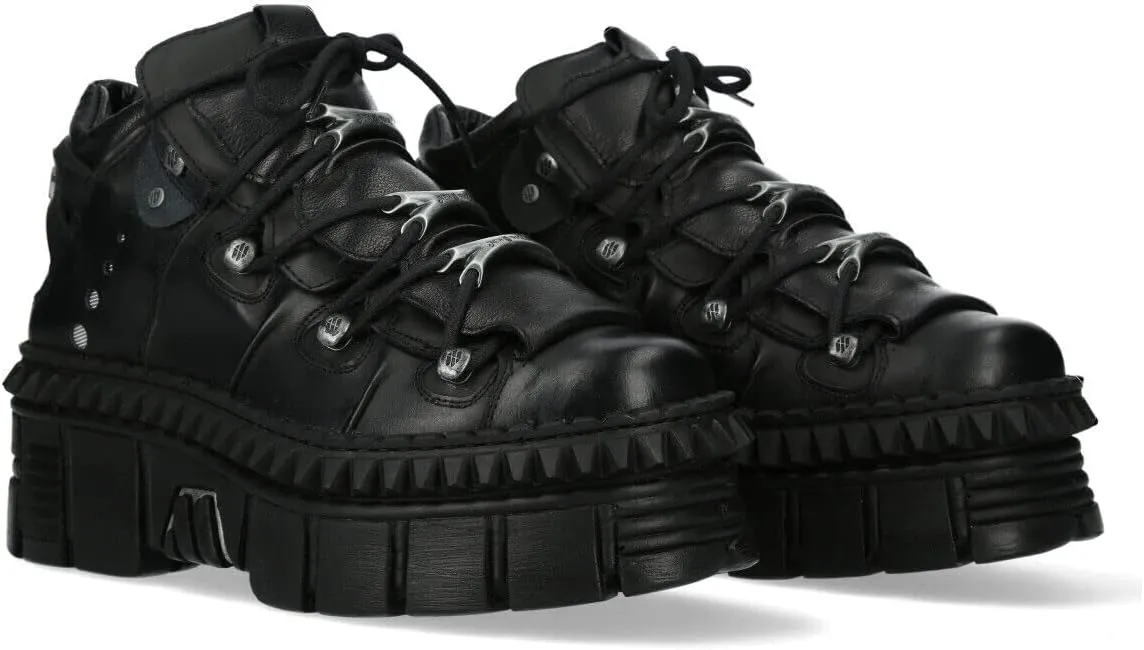 New Rock WALL106-S13 Mens Black Leather Platform Punk Boots