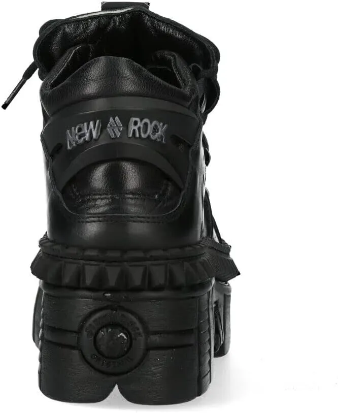 New Rock WALL106-S13 Mens Black Leather Platform Punk Boots
