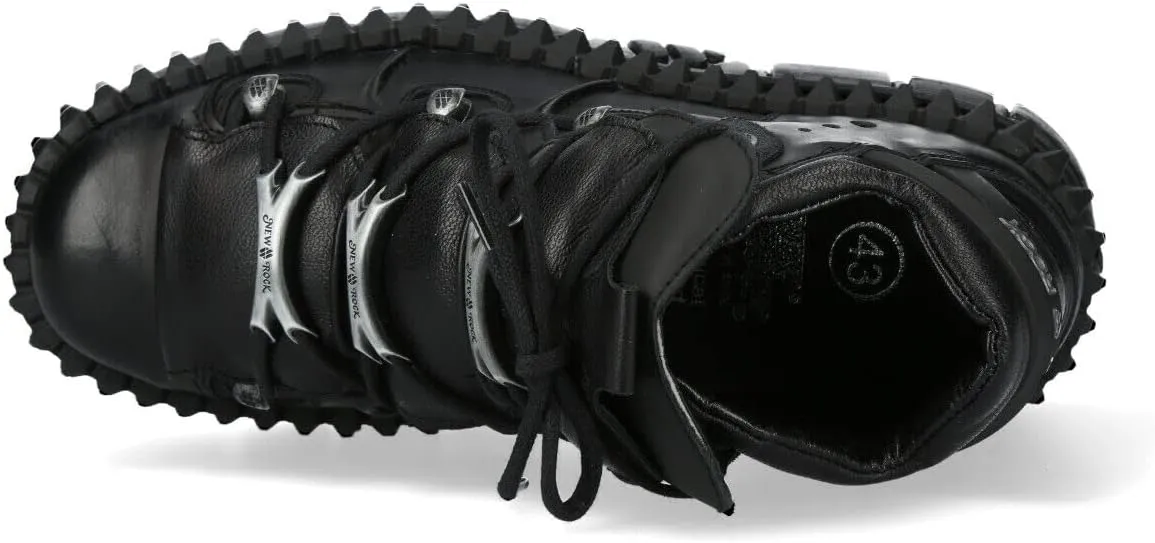 New Rock WALL106-S13 Mens Black Leather Platform Punk Boots
