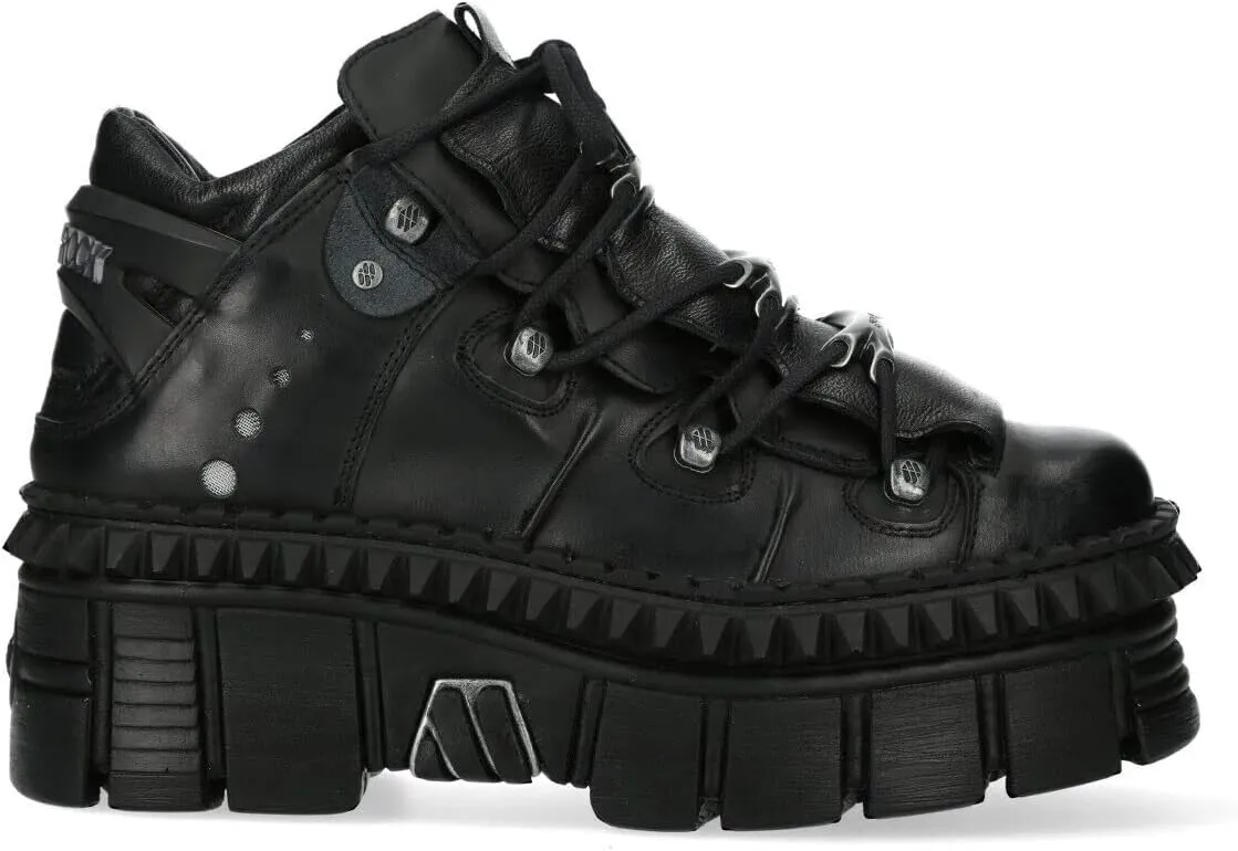 New Rock WALL106-S13 Mens Black Leather Platform Punk Boots