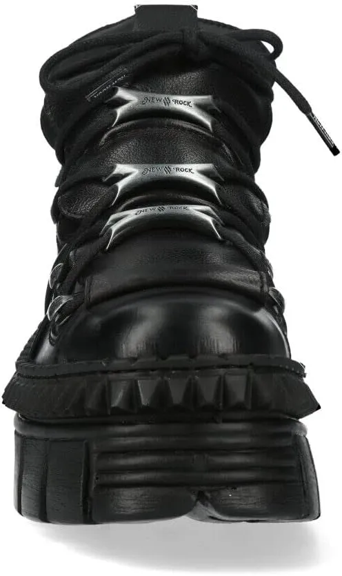 New Rock WALL106-S13 Mens Black Leather Platform Punk Boots