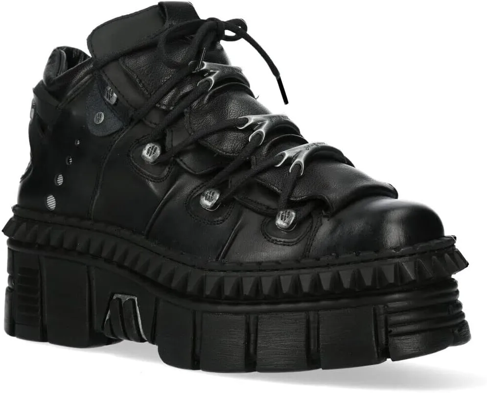 New Rock WALL106-S13 Mens Black Leather Platform Punk Boots