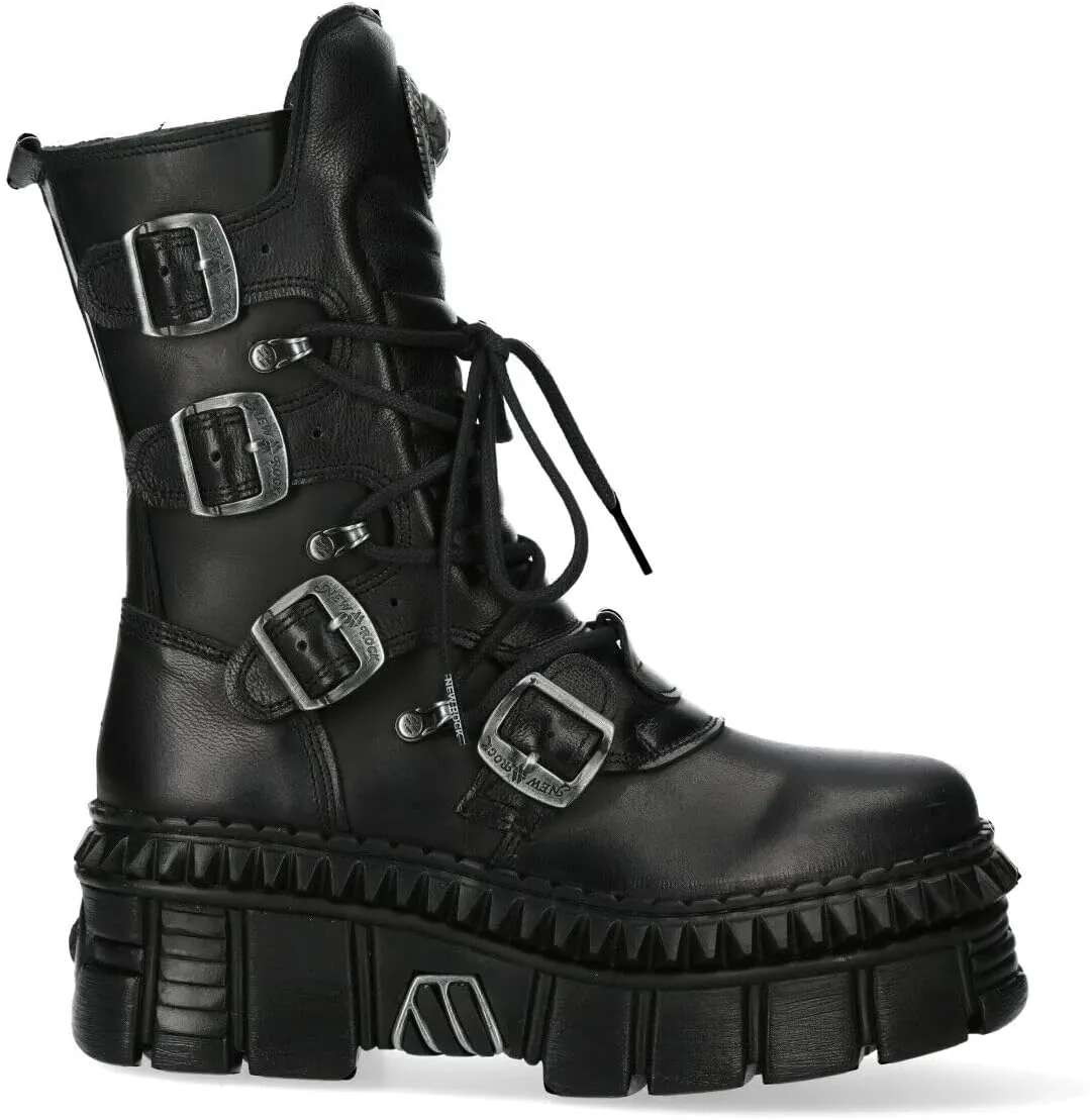 New Rock WALL373-S6 Womens Black Leather Platform Goth Punk Boots