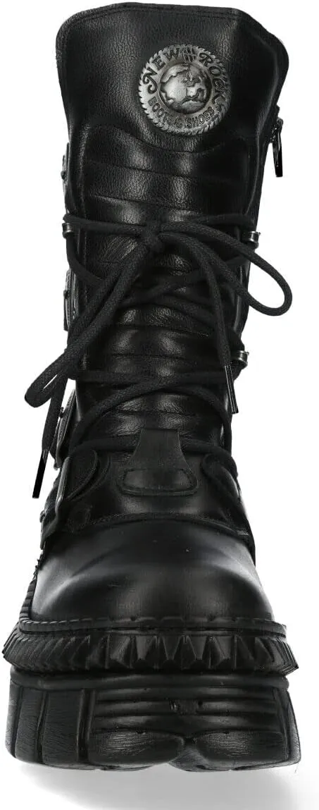 New Rock WALL373-S6 Womens Black Leather Platform Goth Punk Boots