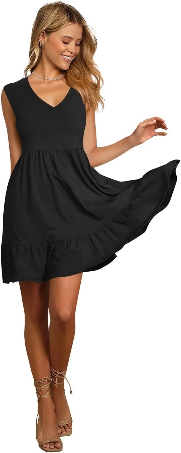Nova In Sky Womens Summer Dress Short Sleeve Casual T Shirt Dresses 2025 Flowy Beach V-Neck Sundresses with Pockets