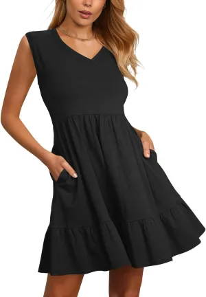 Nova In Sky Womens Summer Dress Short Sleeve Casual T Shirt Dresses 2025 Flowy Beach V-Neck Sundresses with Pockets