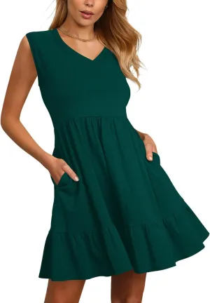 Nova In Sky Womens Summer Dress Short Sleeve Casual T Shirt Dresses 2025 Flowy Beach V-Neck Sundresses with Pockets