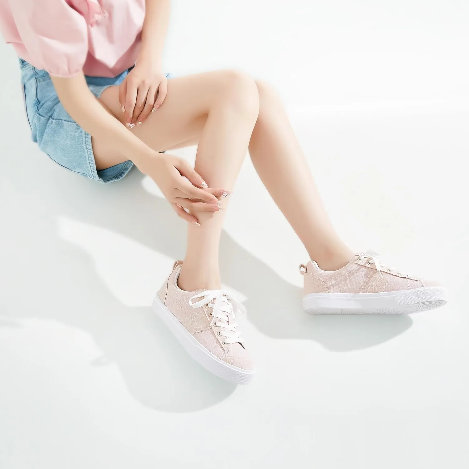 Obtaom Women's Canvas Sneakers Cute Lace up Fashion Sneaker Comfortable Skate Shoe for Lady Casual Tennis Flats