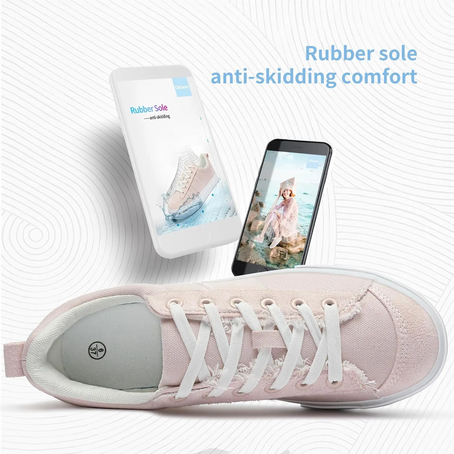Obtaom Women's Canvas Sneakers Cute Lace up Fashion Sneaker Comfortable Skate Shoe for Lady Casual Tennis Flats
