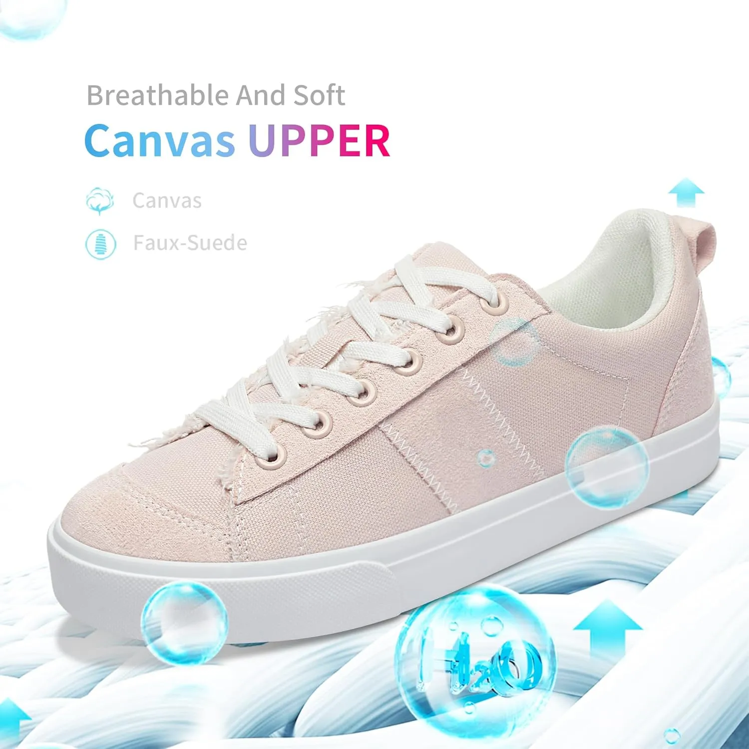 Obtaom Women's Canvas Sneakers Cute Lace up Fashion Sneaker Comfortable Skate Shoe for Lady Casual Tennis Flats