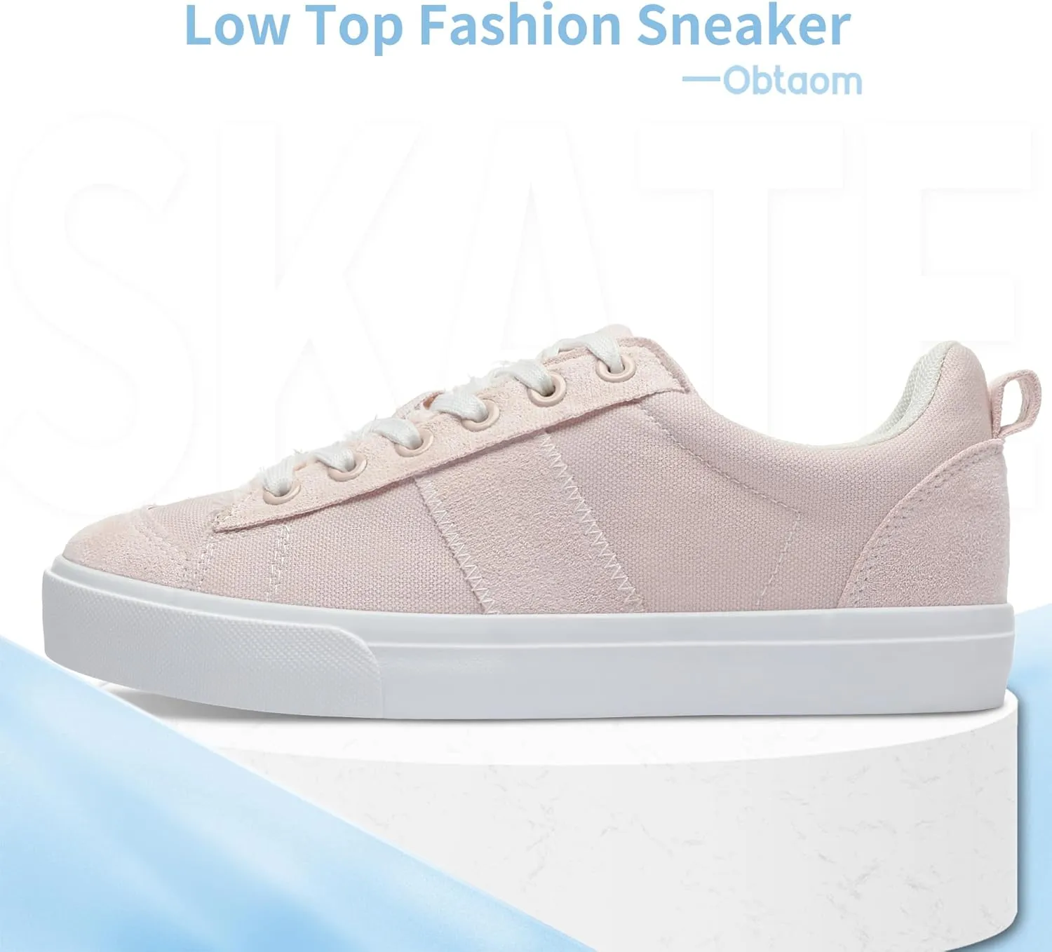 Obtaom Women's Canvas Sneakers Cute Lace up Fashion Sneaker Comfortable Skate Shoe for Lady Casual Tennis Flats