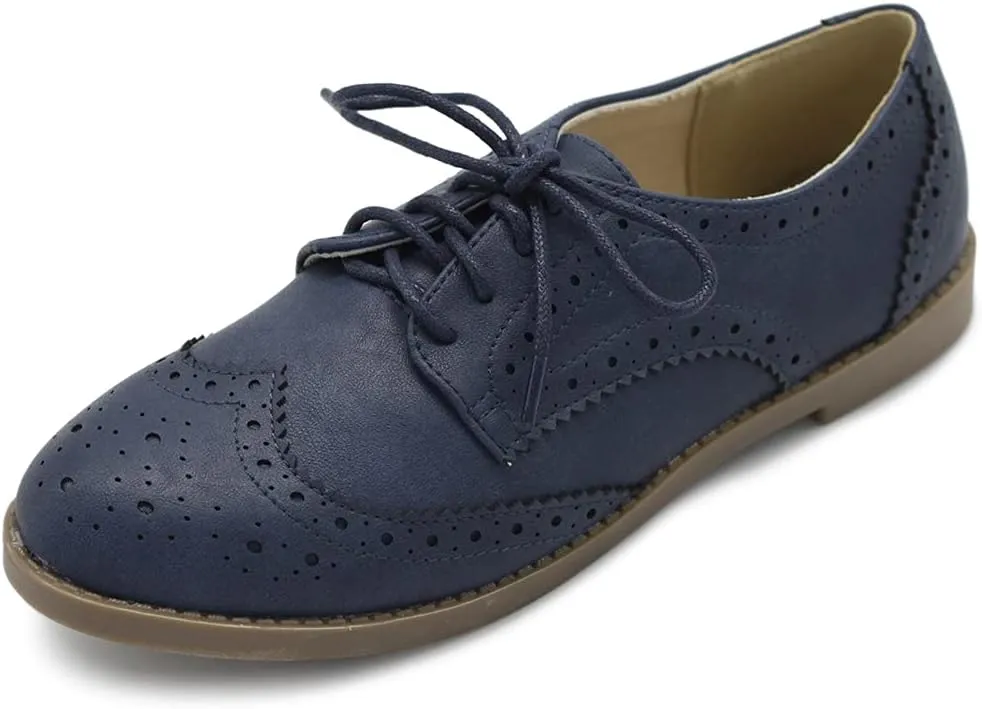 Ollio Women's Flats Shoes Wingtip Lace Up Oxfords