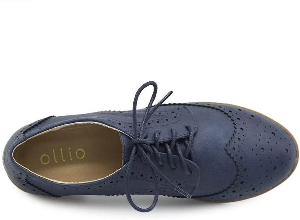 Ollio Women's Flats Shoes Wingtip Lace Up Oxfords