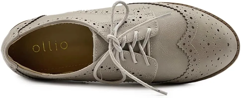 Ollio Women's Flats Shoes Wingtip Lace Up Oxfords