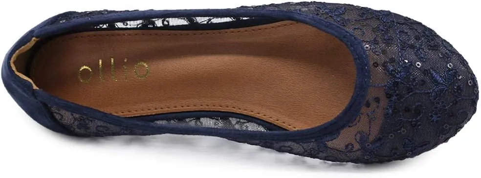 Ollio Women's Shoes Dots or Floral Lace Breathable Round Toe Ballet Flats F123-124