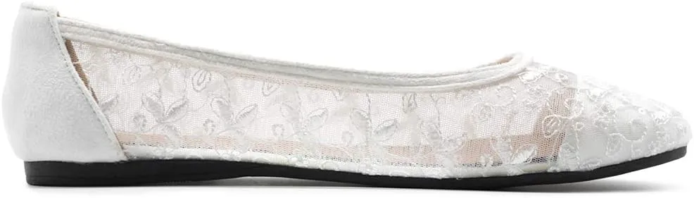 Ollio Women's Shoes Dots or Floral Lace Breathable Round Toe Ballet Flats F123-124