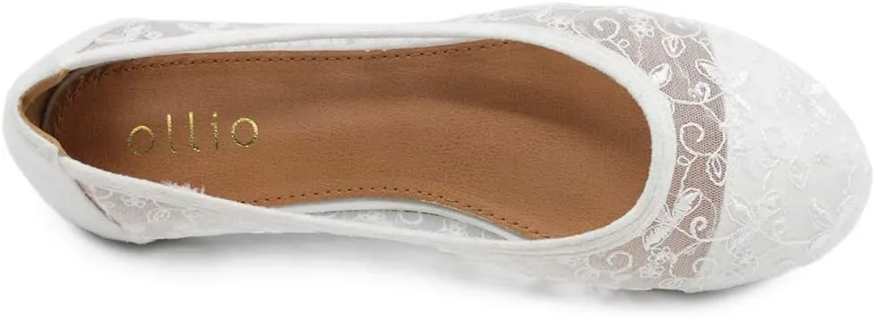 Ollio Women's Shoes Dots or Floral Lace Breathable Round Toe Ballet Flats F123-124