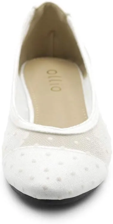 Ollio Women's Shoes Dots or Floral Lace Breathable Round Toe Ballet Flats F123-124
