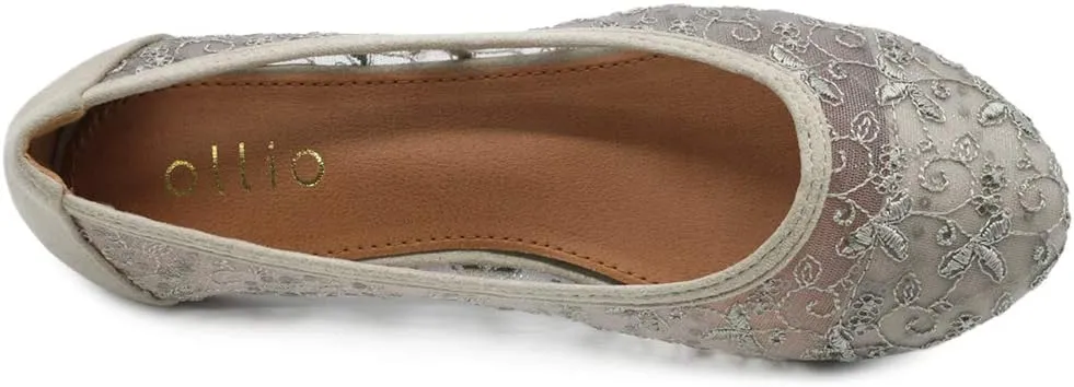 Ollio Women's Shoes Dots or Floral Lace Breathable Round Toe Ballet Flats F123-124