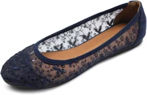 Ollio Women's Shoes Dots or Floral Lace Breathable Round Toe Ballet Flats F123-124