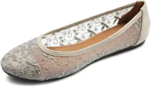 Ollio Women's Shoes Dots or Floral Lace Breathable Round Toe Ballet Flats F123-124