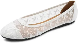 Ollio Women's Shoes Dots or Floral Lace Breathable Round Toe Ballet Flats F123-124
