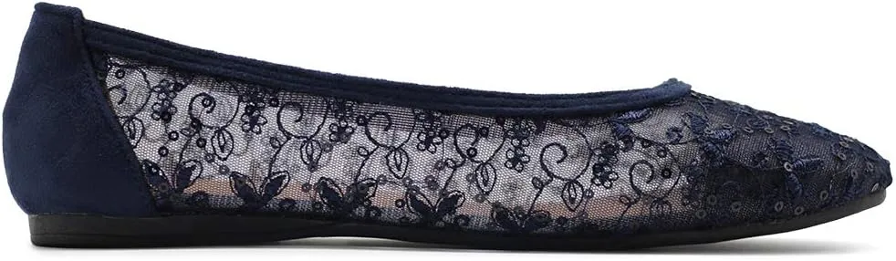 Ollio Women's Shoes Dots or Floral Lace Breathable Round Toe Ballet Flats F123-124