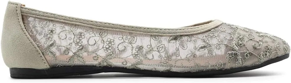 Ollio Women's Shoes Dots or Floral Lace Breathable Round Toe Ballet Flats F123-124
